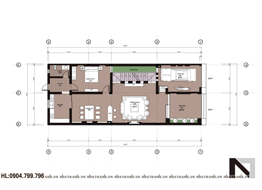 Mặt bằng chi tiết tầng điển hình mẫu nhà 3 tầng mặt tiền 8m phong cách hiện đại NT-L3621
