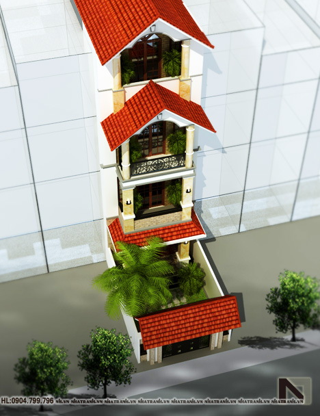 Phối cảnh tổng thể mẫu nhà phố cổ điển 4 tầng mặt tiền 4m NT-L3623