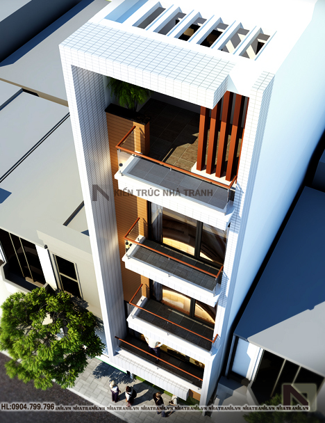 Phối cảnh tổng thể mẫu nhà 5 tầng mặt phố phong cách hiện đại NT-L3623