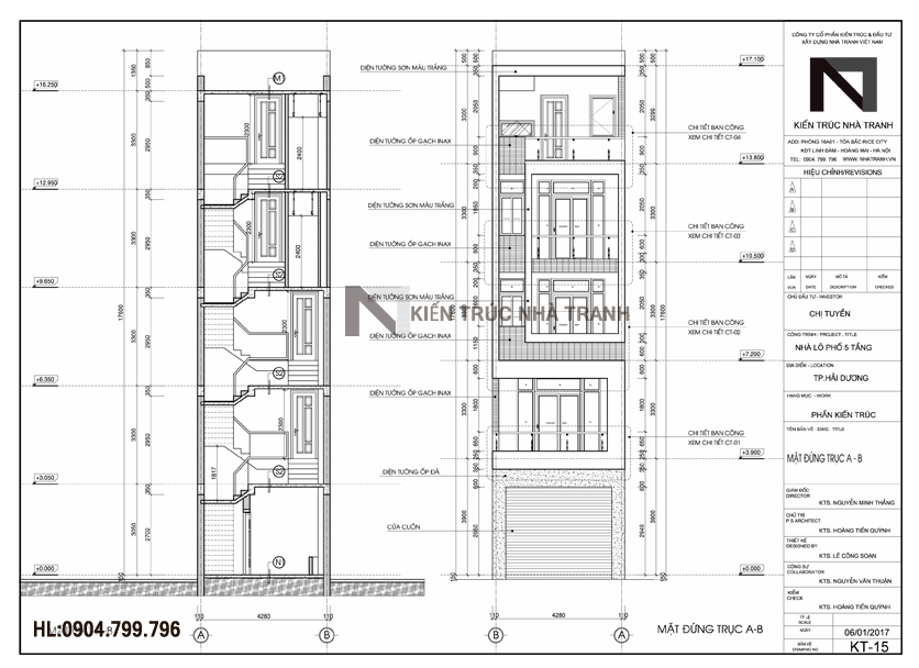 Ảnh: Bản vẽ mẫu thiết kế nhà ống lệch tầng đẹp có thang máy 5 tầng hiện đại Nt_L3658