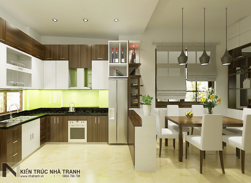 Ảnh: Phối cảnh nội thất phòng bếp ăn 01 mẫu thiết kế nội thất biệt thự hiện đại 3 tầng NT-NB0052