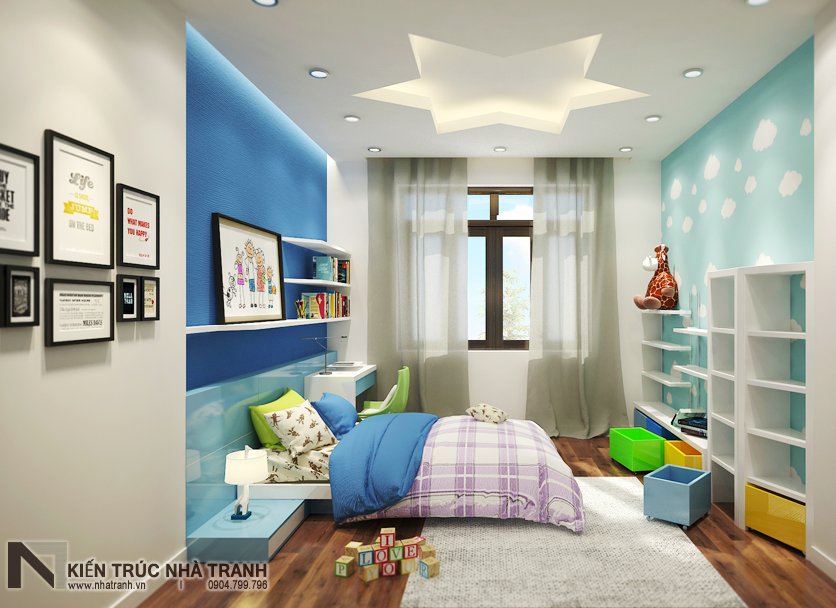 Ảnh: Phối cảnh nội thất phòng ngủ con trai 03 mẫu thiết kế nội thất biệt thự hiện đại 3 tầng NT-NB0052