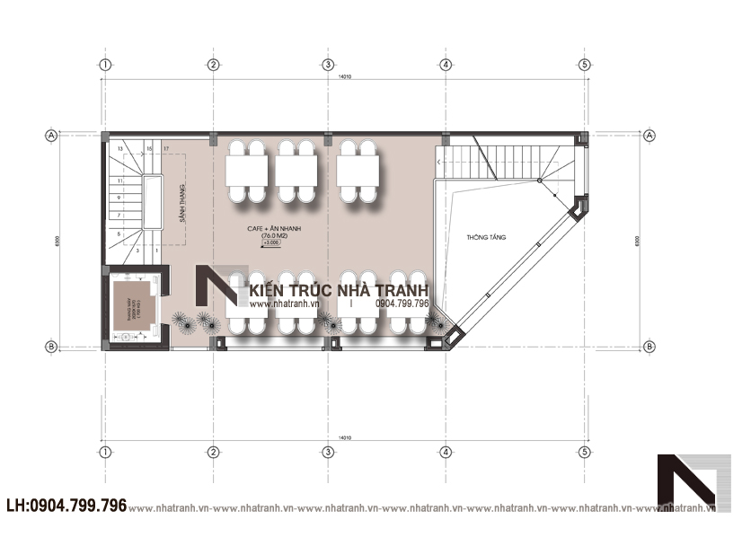 Ảnh: Mặt bằng tầng lửng mẫu thiết kế nhà lô góc 2 mặt tiền 6 tầng phong cách hiện đại NT-L3659