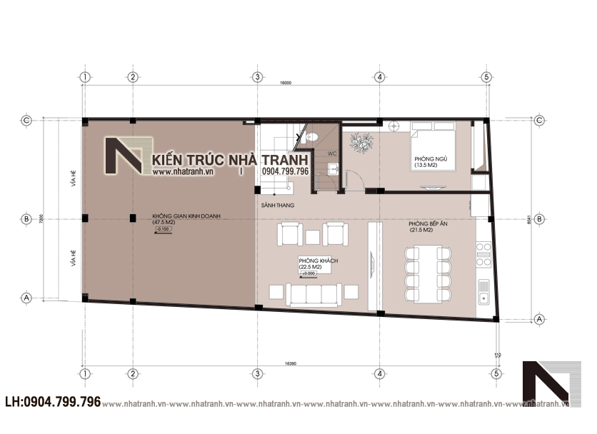 Mặt bằng quy hoạch tổng thể mẫu thiết kế biệt thự lô 1 mặt tiền 7m 8m 3 tầng hiện đại, ở kết hợp kinh doanh  NT-L3676: