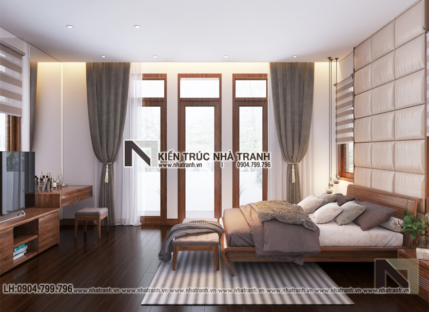 Ảnh: Hình ảnh thiết kế nội thất phòng ngủ bố mẹ mẫu thiết kế biệt thự vườn 3 tầng mái dốc phong cách hiện đại NT- B6384