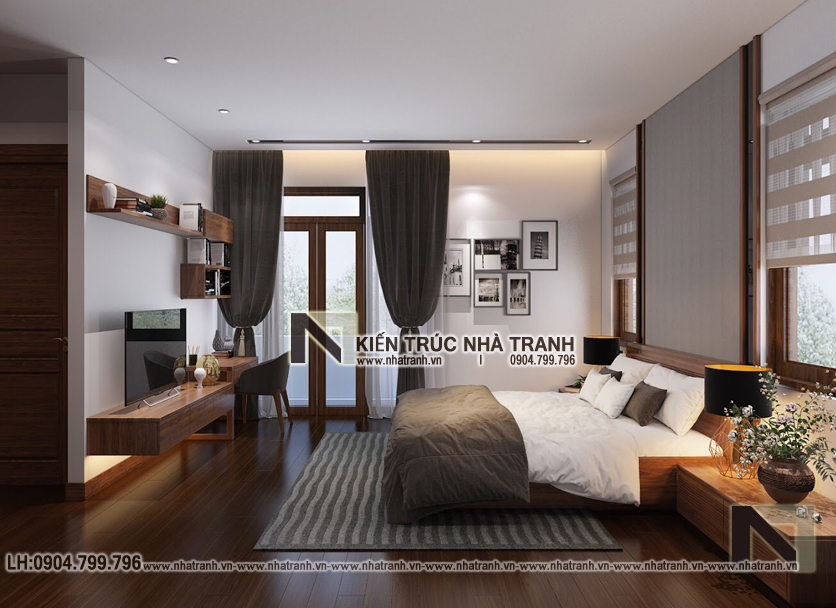 Ảnh: Hình ảnh thiết kế nội thất phòng ngủ con mẫu thiết kế biệt thự vườn 3 tầng mái dốc phong cách hiện đại NT- B6384