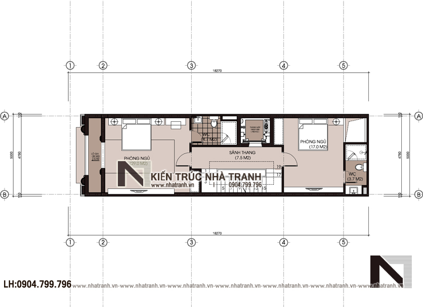Ảnh: Mặt bằng chi tiết tầng 5 mẫu thiết kế nhà lô mặt tiền 5m 6 tầng 1 lửng có thang máy để ở kết hợp kinh doanh kiến trúc tân cổ điển NT - L3685