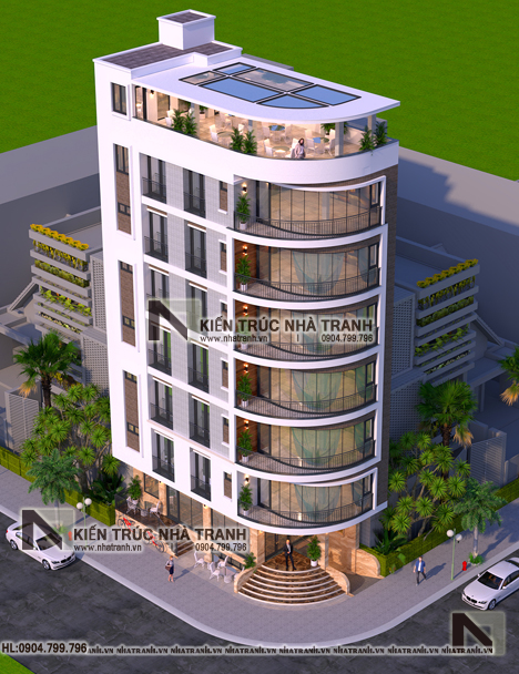 Ảnh: Phối cảnh tổng thể mẫu thiết kế nhà lô góc khách sạn 2 mặt tiền kinh doanh khách sạn căn hộ cho thuê APARTMENT FOR RENT Sơn Trà Đà Nẵng NT-L3706